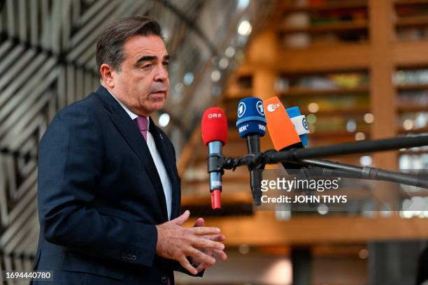 European Commission vice-president "Protecting our European Way of Life" Margaritis Schinas answers the journalists during a Justice and Home affairs...