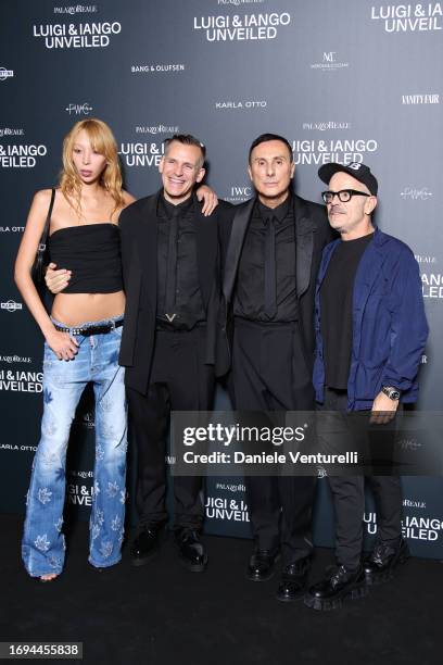 Issa Lish, Iango Henzi, Luigi Murenu and Giovanni Bianco attend the Luigi & Iango Unveiled Exhibition Opening at Palazzo Reale on September 21, 2023...