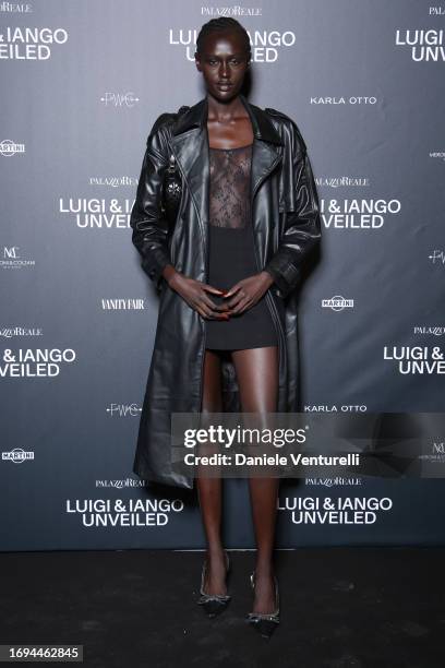 Guest attends the Luigi & Iango Unveiled Exhibition Opening at Palazzo Reale on September 21, 2023 in Milan, Italy.