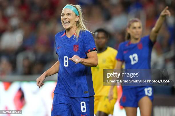 Julie Ertz of the United States reacts during the first half against South Africa at TQL Stadium on September 21, 2023 in Cincinnati, Ohio.