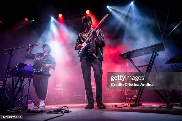 Manuel Hidalgo "El indio" and Nacho Morales of La Plazuela perform on stage at Noites do Porto Festival on September 21, 2023 in A Coruna, Spain.