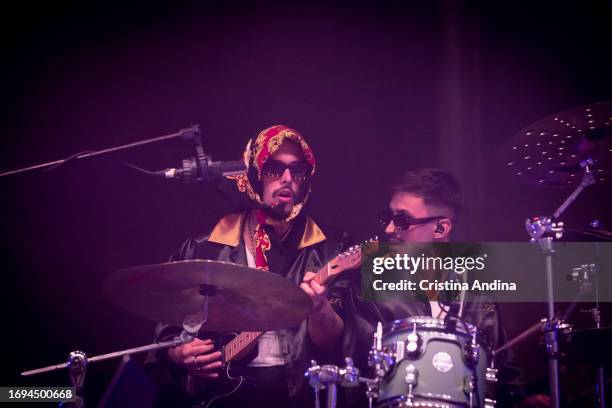 Luis Abril "Nitro" and Javier Moreno of La Plazuela perform on stage at Noites do Porto Festival on September 21, 2023 in A Coruna, Spain.