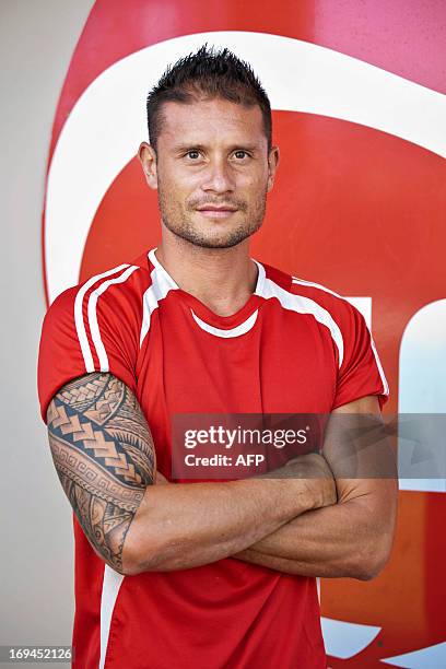 French Polynesian island Tahiti's amateur football team defender Tamatoa Wagemann poses on May 24, 2013 in Papeete on the French Polynesian island,...