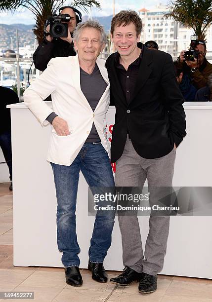 Director Roman Polanski and actor Mathieu Amalric attend the photocall for 'La Venus A La Fourrure' at The 66th Annual Cannes Film Festival at the...