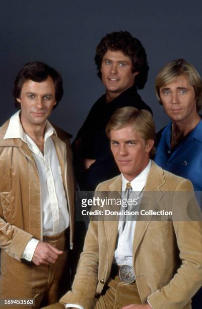 David Hasselhoff , Steven Ford , Dennis Cole and Tristan Rogers of the soap opera "The Young And The Restless" pose for a portrait in circa1980 in...