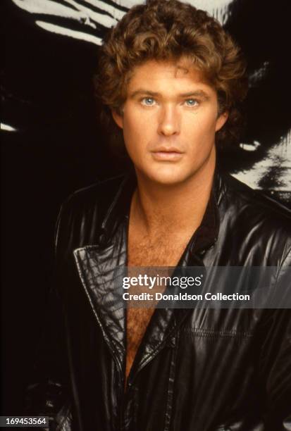 Actor David Hasselhoff poses for a portrait session wearing leather jacket in 1981 in Los Angeles, California.