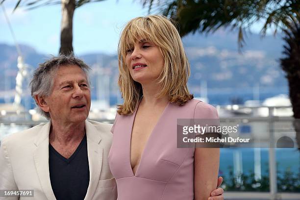 Roman Polanski and Emmanuelle Segner attend the 'La Venus A La Fourrure' Photocall during the 66th Annual Cannes Film Festival on May 25, 2013 in...