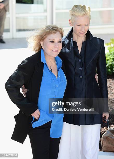 Actresses Kim Novak and Tilda Swinton attend the 'Hommage To Kim Novak' photocall during the 66th Annual Cannes Film Festival at the Palais des...