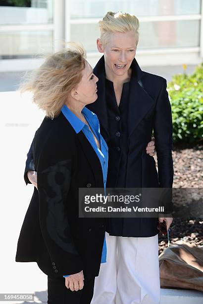 Actresses Kim Novak and Tilda Swinton attend the 'Hommage To Kim Novak' photocall during the 66th Annual Cannes Film Festival at the Palais des...