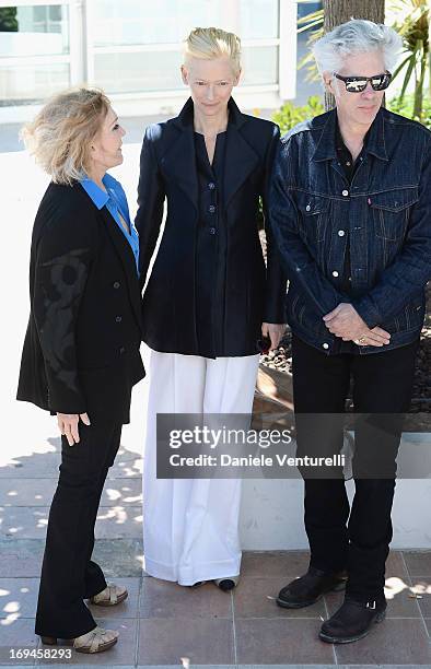 Actresses Kim Novak, Tilda Swinton and director Jim Jarmusch attend the 'Hommage To Kim Novak' photocall during the 66th Annual Cannes Film Festival...