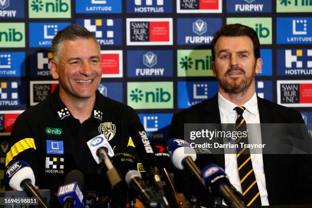 Adem Yze speaks to the media during a Richmond Tigers AFL press conference at Punt Road Oval on September 22, 2023 in Melbourne, Australia.