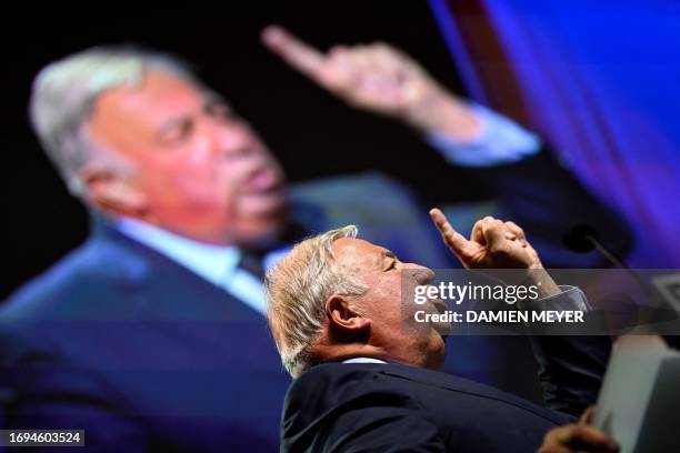 French Senate President Gerard Larcher delivers a speech during the Congress of French Regions 2023 in Saint-Malo, western France on September 28,...