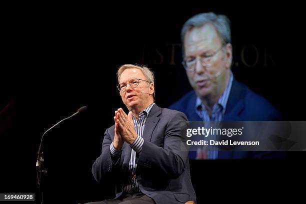 Google Executive Chairman Eric Schmidt attends The Telegraph Hay festival at Dairy Meadows on May 25, 2013 in Hay-on-Wye, Wales.