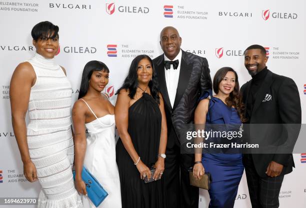 Johnson, Elisa Johnson, Cookie Johnson, Magic Johnson, Lisa Johnson and Andre Johnson attend The Elizabeth Taylor Ball to End AIDS at The Beverly...
