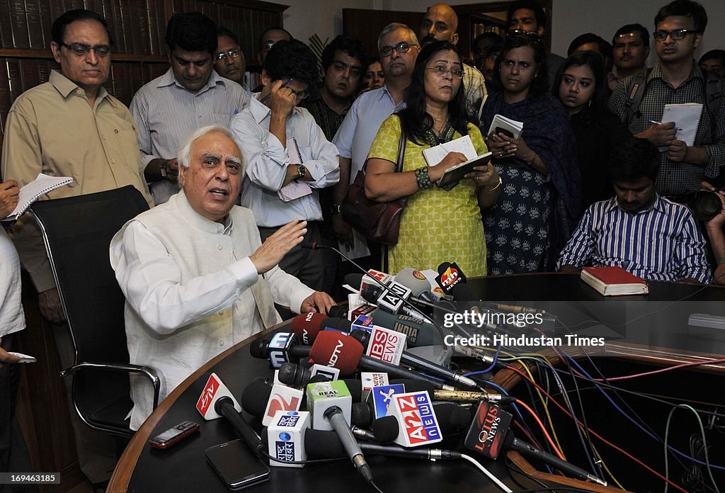 Union Law Minister Kapil Sibal Briefs Media Personnel