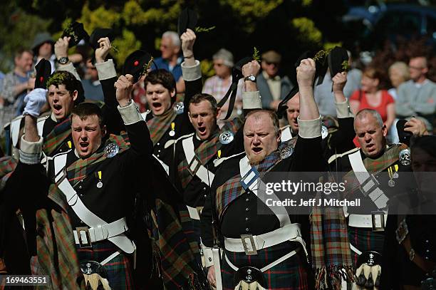 Soldiers from The Atholl Highlanders take part in the annual parade of Europe’s last remaining private army on May 25, 2013 in Blair Atholl,...