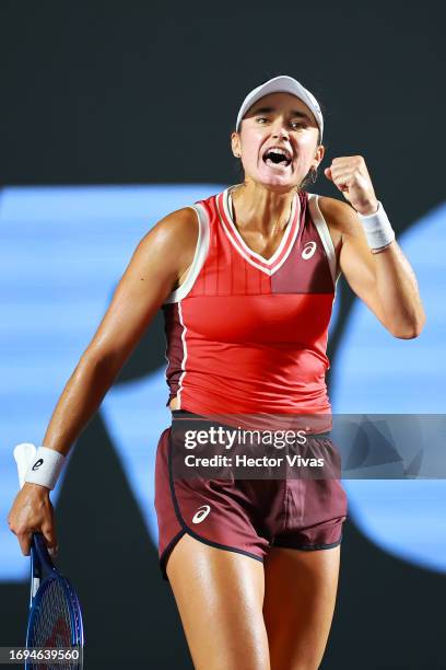 Caroline Dolehide of United States celebrates during the women's singles quarterfinal match against Martina Trevisan of Italy as part of the day...