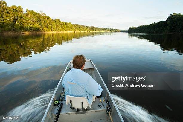 man holding up large black piranha. - manaus stock pictures, royalty-free photos & images