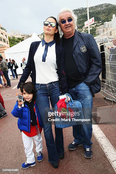 Flavio Briatore, his wife Elisabetta Gregoraci and child Falco Nathan are seen in the paddock following qualifying for the Monaco Formula One Grand...