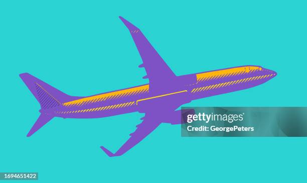 ilustraciones, imágenes clip art, dibujos animados e iconos de stock de avión de pasajeros sobre fondo de color - ala de avión