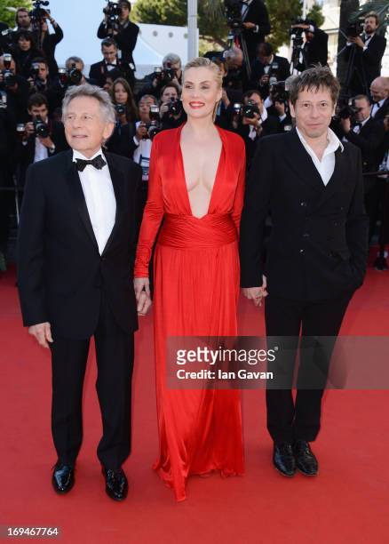 Roman Polanski, Emmanuelle Seigner and Mathieu Amalric arrives at "Venus In Fur" Premiere during the 66th Annual Cannes Film Festival at Grand...
