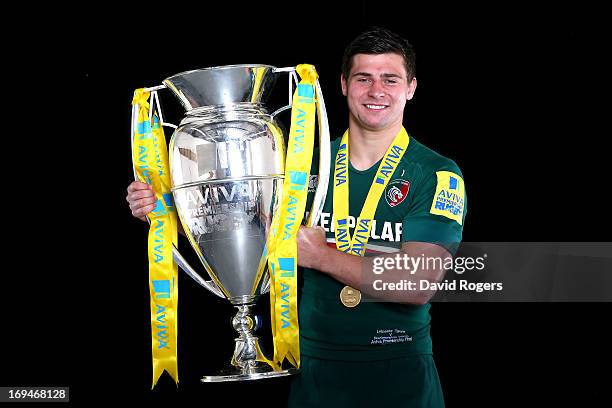 Ben Youngs of Leicester poses with trophy following his team's 37-17 during the Aviva Premiership Final between Leicester Tigers and Northampton...