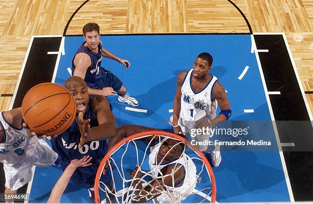 Brendan Haywood of the Washington Wizards goes up for the layup during the NBA game against the Orlando Magic at TD Waterhouse Centre on December 6,...