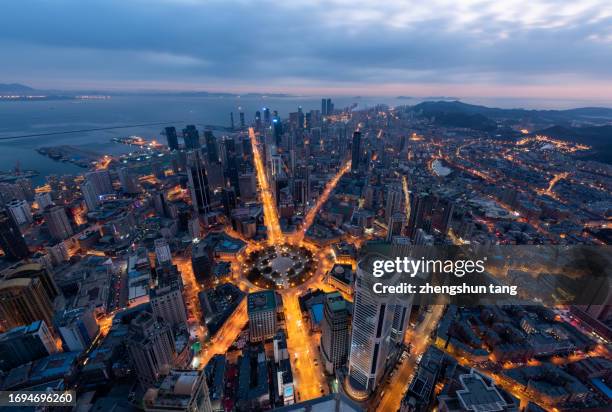 aerial view zhongshan square, dalian, china. - dalian stock pictures, royalty-free photos & images