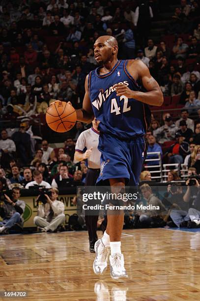 Jerry Stackhouse of the Washington Wizards drives the ball during the NBA game against the Orlando Magic at TD Waterhouse Centre on December 6, 2002...