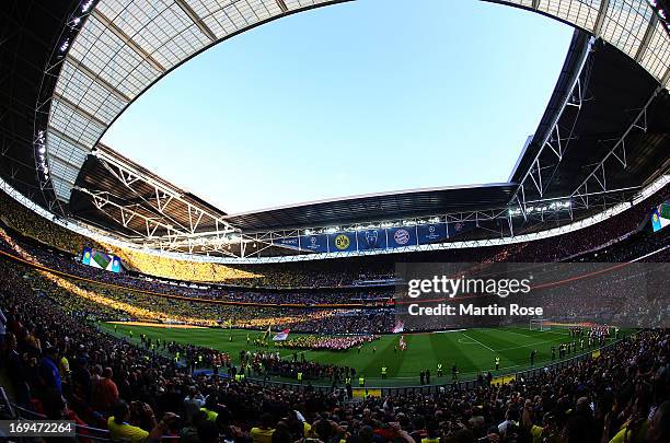 General view during the UEFA Champions League final match between Borussia Dortmund and FC Bayern Muenchen at Wembley Stadium on May 25, 2013 in...