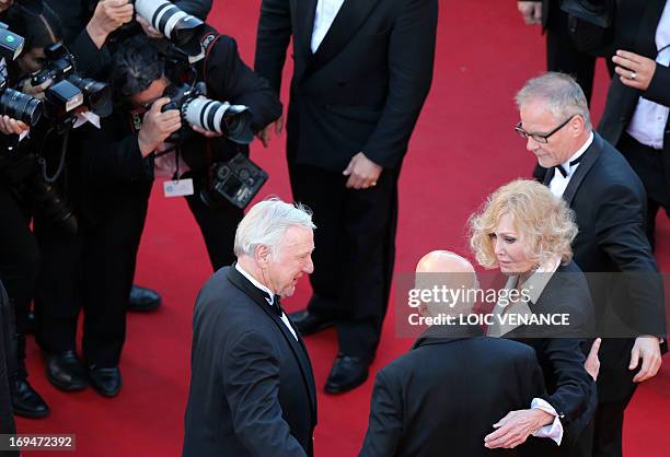 Actress Kim Novak and her husband Robert Malloy pose on May 25, 2013 with the President of the Cannes International Film Festival Gilles Jacob and...