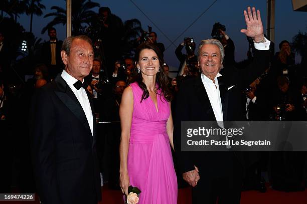 Bertrand Delanoe, Aurelie Filippetti and actor Alain Delon attend Tribute To Alain Delon during The 66th Annual Cannes Film Festival at the Palais...