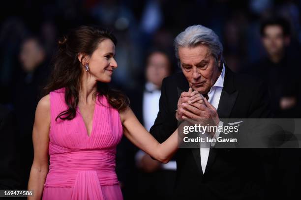 Aurelie Filippetti and actor Alain Delon attend the 'Only Lovers Left Alive' premiere during The 66th Annual Cannes Film Festival at the Palais des...