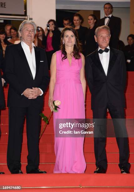 Actor Alain Delon, Aurelie Filippetti and Bertrand Delanoe attend the 'Only Lovers Left Alive' premiere during The 66th Annual Cannes Film Festival...