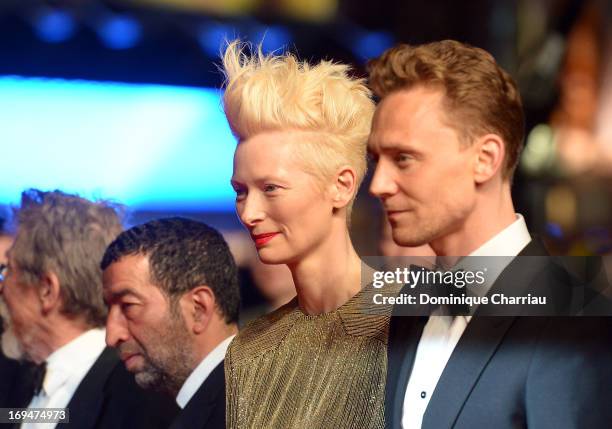 Actress Tilda Swinton and actor Tom Hiddleston attend the Premiere of 'Only Lovers Left Alive' during the 66th Annual Cannes Film Festival at the...