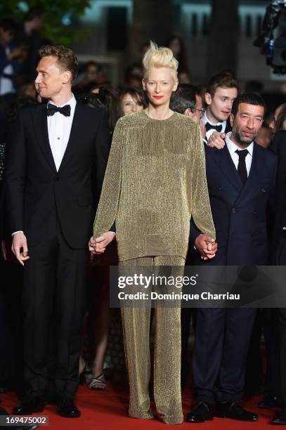 Actor Tom Hiddleston and actress Tilda Swinton attends the Premiere of 'Only Lovers Left Alive' during the 66th Annual Cannes Film Festival at the...