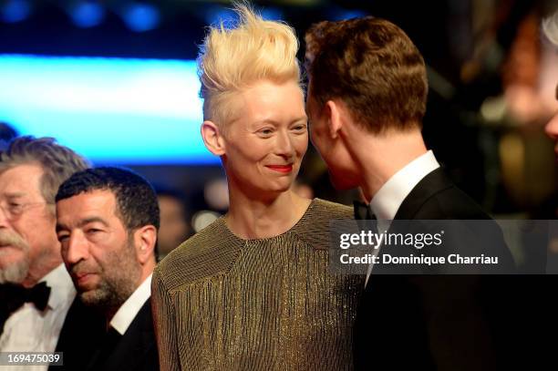Actress Tilda Swinton and actor Tom Hiddleston attend the Premiere of 'Only Lovers Left Alive' during the 66th Annual Cannes Film Festival at the...