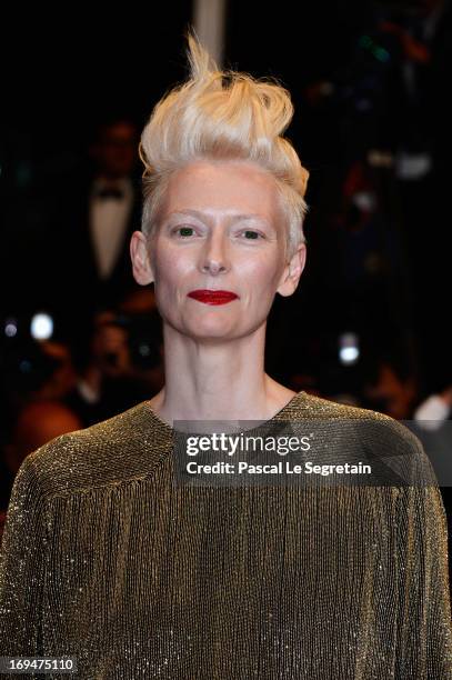 Actress Tilda Swinton attends the 'Only Lovers Left Alive' premiere during The 66th Annual Cannes Film Festival at the Palais des Festivals on May...