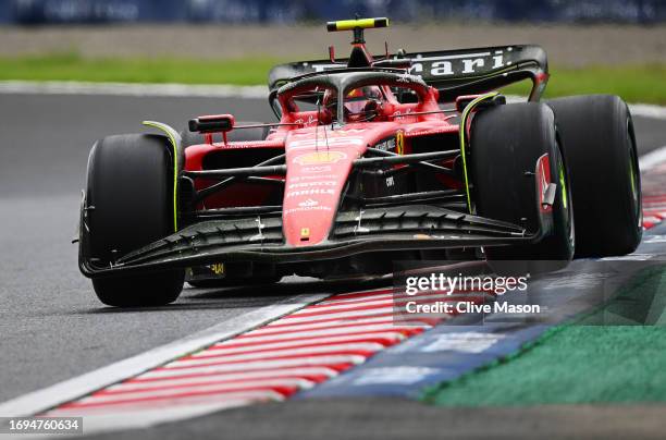 Carlos Sainz of Spain driving the Ferrari SF-23 on track during practice ahead of the F1 Grand Prix of Japan at Suzuka International Racing Course on...