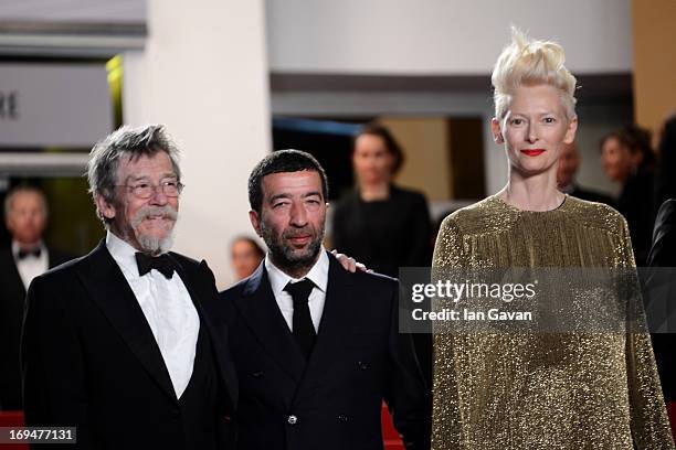 Actors John Hurt, Slimane Daz and Tilda Swinton attend the 'Only Lovers Left Alive' premiere during The 66th Annual Cannes Film Festival at the...