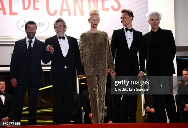 Actors Slimane Dazi, John Hurt, Tilda Swinton, Tom Hiddleston and director Jim Jarmusch attend the 'Only Lovers Left Alive' premiere during The 66th...