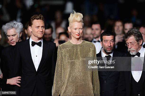 Director Jim Jarmusch, actors Tom Hiddleston, Tilda Swinton, Slimane Dazi and John Hurt attend the 'Only Lovers Left Alive' premiere during The 66th...