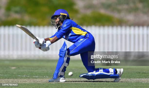 Jannatul Sumona of the Meteors bats during the WNCL match between South Australia and ACT at Karen Rolton Oval, on September 22 in Adelaide,...