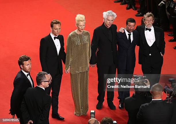 Actors Tom Hiddleston, Tilda Swinton, director Jim Jarmusch, Slimane Dazi and actor John Hurt attend the 'Only Lovers Left Alive' premiere during The...