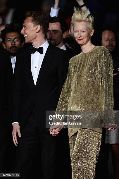 Actors Tom Hiddleston and Tilda Swinton attend the 'Only Lovers Left Alive' premiere during The 66th Annual Cannes Film Festival at the Palais des...
