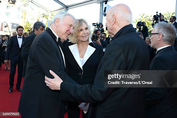 General Delegate of the Cannes Film Festival Thierry Fremaux and President of the Cannes International Film Festival Gilles Jacob greet actress Kim...