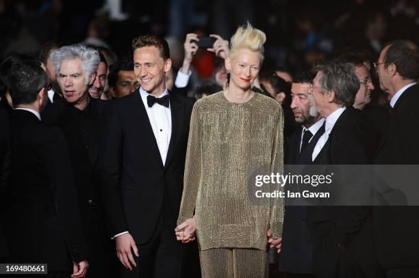 Director Jim Jarmusch, actors Tom Hiddleston, Tilda Swinton, Slimane Dazi and John Hurt attend the 'Only Lovers Left Alive' premiere during The 66th...