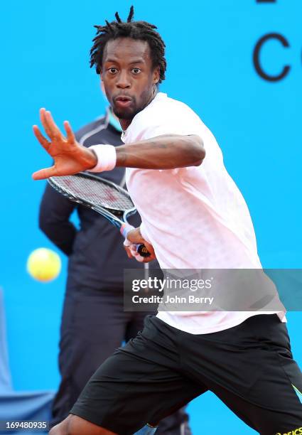 Gael Monfils of France in action against Albert Montanes of Spain in their final match during day seven of the Open de Nice Cote d'Azur 2013 at the...