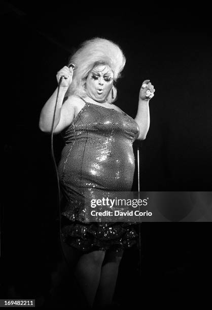 Singer and drag artist Divine perfoming at Heaven nightclub, London, on 28th September 1981.