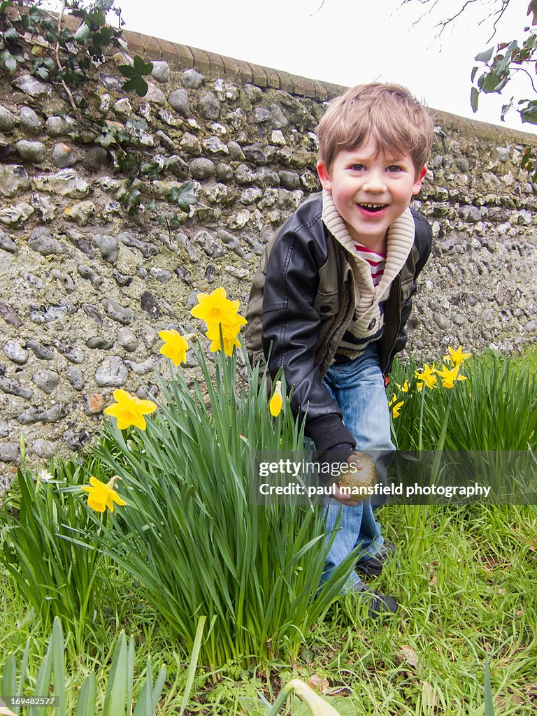 Boy finding an Easter Egg